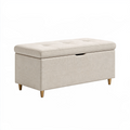 Banc coffre de rangement 100 x 40 x 45 cm en tissu beige avec assise capitonnée