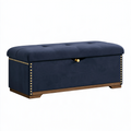 Banc coffre de rangement 120 x 45 x 50 cm tissu bleu marine capitonné