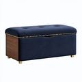 Banquette coffre 100 x 45 x 50 cm en velours bleu marine avec rangement capitonné