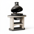 Barbecue kamado diamètre 120 cm en métal et pierre noir/beige pour extérieur avec grille de cuisson