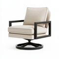 Fauteuil pivotant 75 x 82 x 88 cm en tissu beige avec structure métallique noire style contemporain