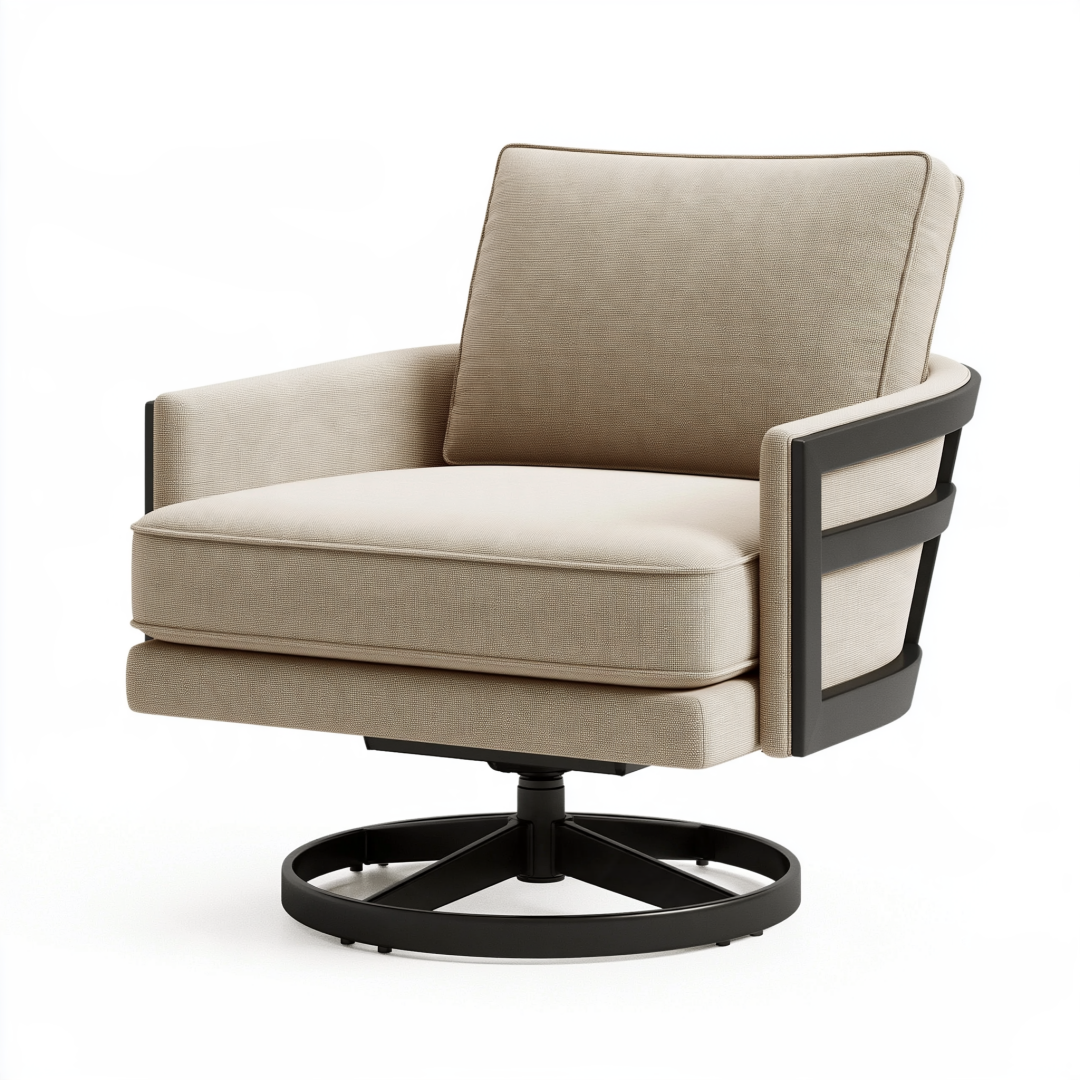 Fauteuil pivotant 82 x 78 x 88 cm en tissu beige avec structure en métal style contemporain