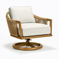 Fauteuil pivotant 82 x 88 x 84 cm en bois marron et tissu écru - style contemporain