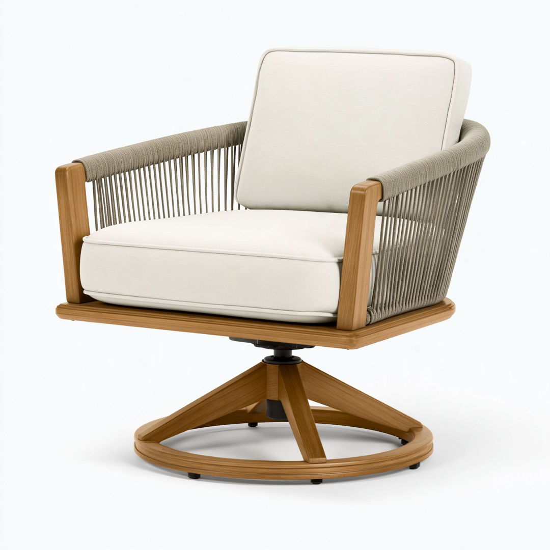 Fauteuil de jardin pivotant 82 x 78 x 86 cm en bois et corde beige style contemporain