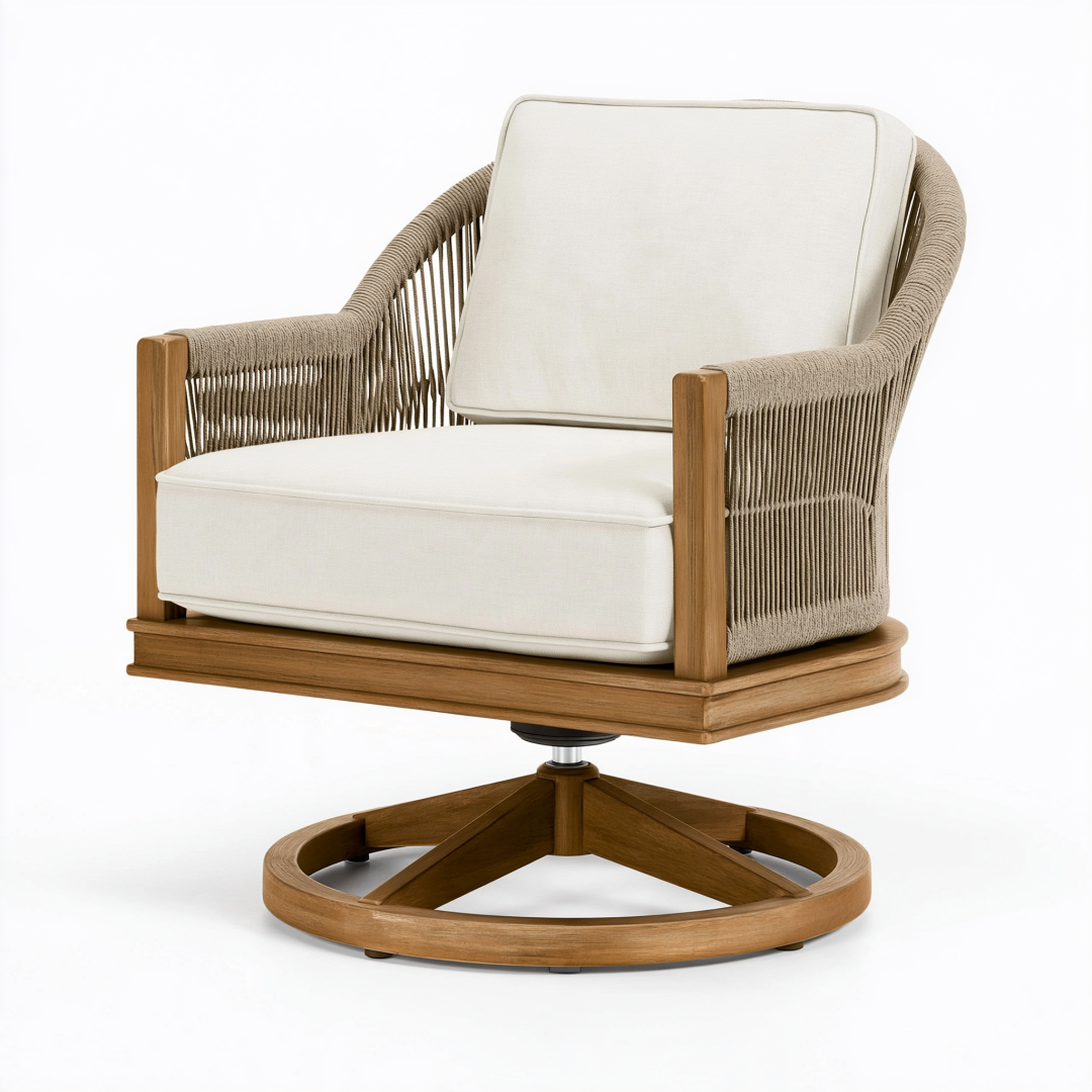 Fauteuil 82 x 82 x 88 cm en bois beige et marron avec assise pivotante