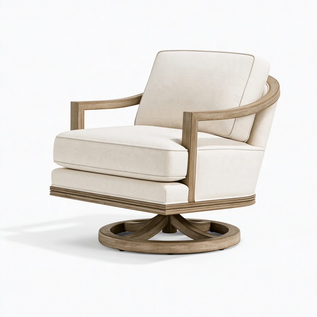 Fauteuil pivotant 78 x 82 x 88 cm en bois et tissu beige style contemporain
