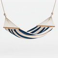 Hamac 300 x 100 cm en coton bleu marine et écru avec barres en bois pour jardin
