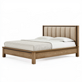 Lit 160 x 200 cm en bois brun avec tête de lit rembourrée beige style contemporain