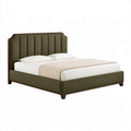 Lit double 160 x 200 cm en tissu vert olive et bois - tête de lit capitonnée