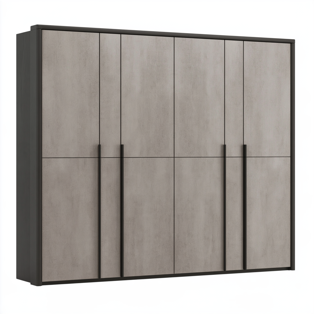 Armoire 270 x 60 x 220 cm en panneaux mélaminés gris et noir à 6 portes style contemporain