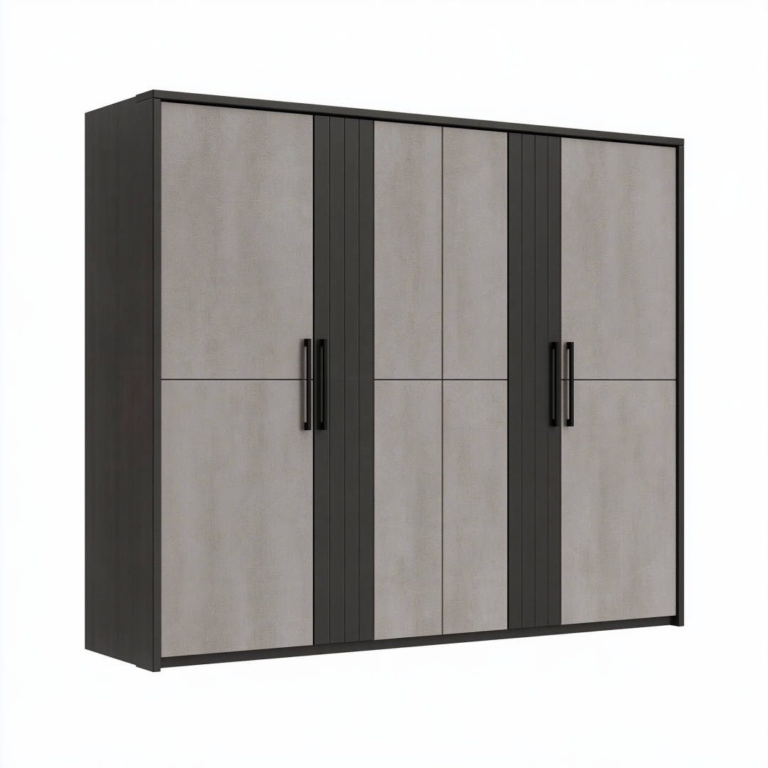 Armoire 250 x 60 x 210 cm en panneaux de particules gris/noir à 4 portes style contemporain