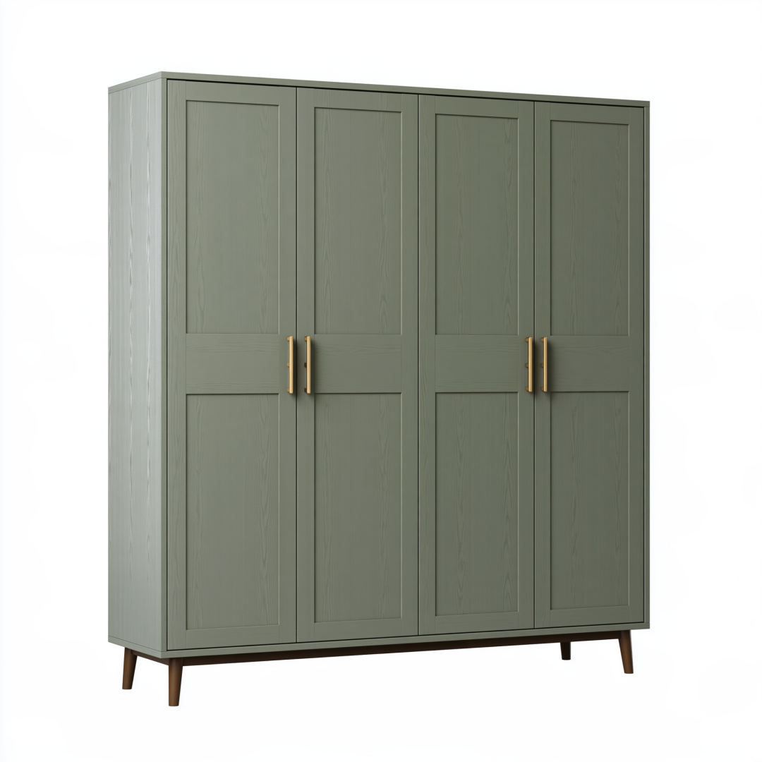 Armoire 4 portes 200 x 60 x 200 cm vert sauge aspect bois style scandinave