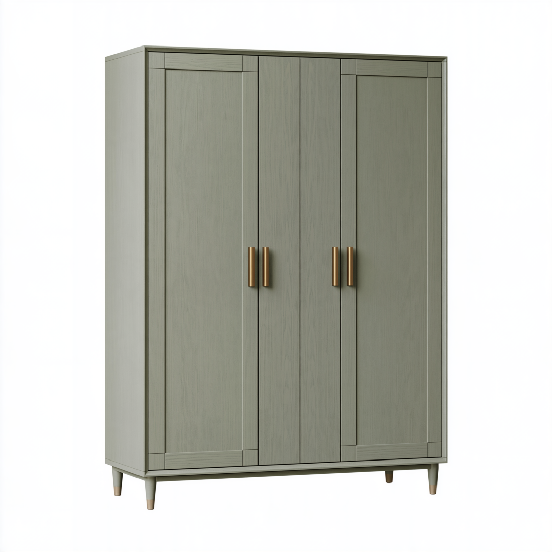 Armoire 4 portes 160 x 55 x 200 cm en panneaux de bois vert sauge style contemporain pour chambre
