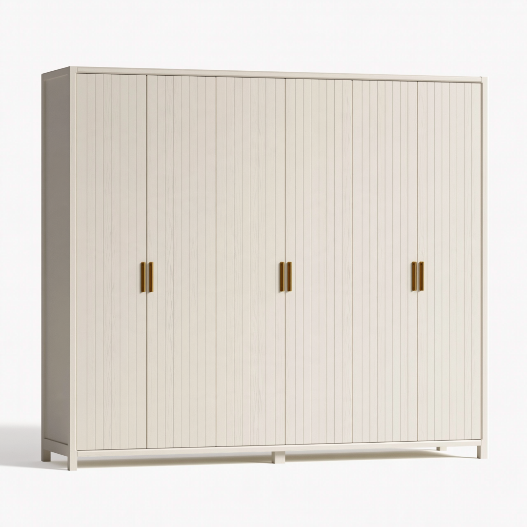 Armoire 240 x 60 x 200 cm en panneaux de bois blanc à 6 portes style contemporain