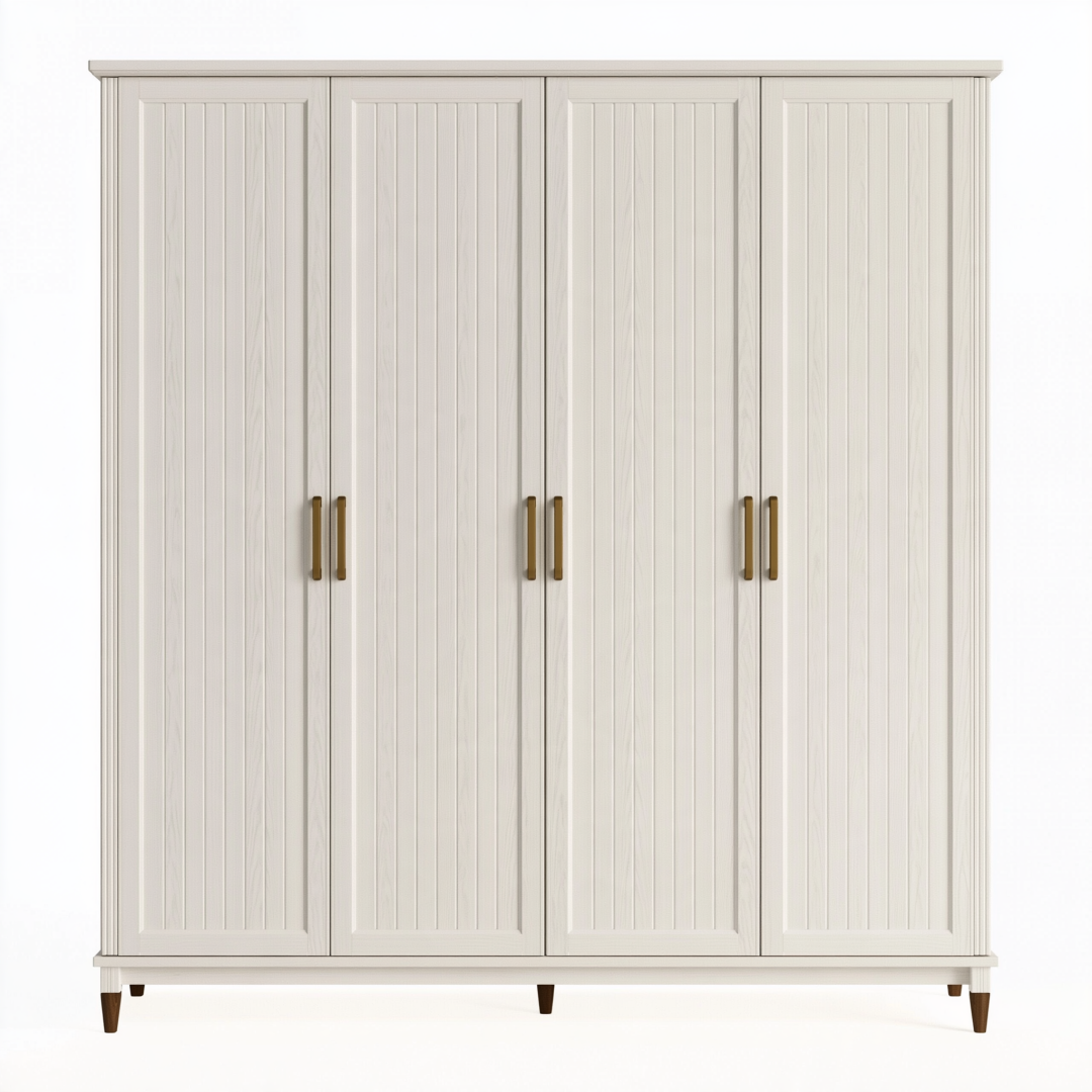 Armoire 4 portes 200 x 60 x 220 cm en bois blanc style classique rangement