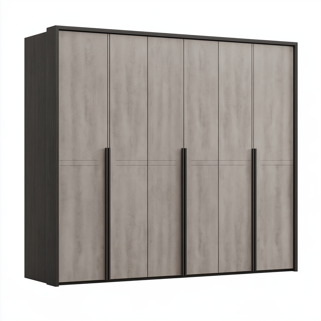 Armoire 6 portes 270 x 60 x 220 cm en panneaux mélaminés gris béton et noir style contemporain